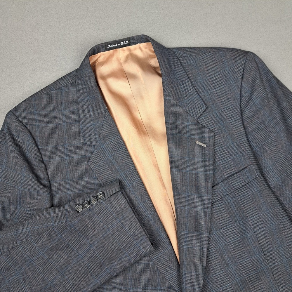 Vintage ARNIE Arnold Palmer Blazer Mens 42R Gray Blue‎ Plaid Wool Sport Coat USA